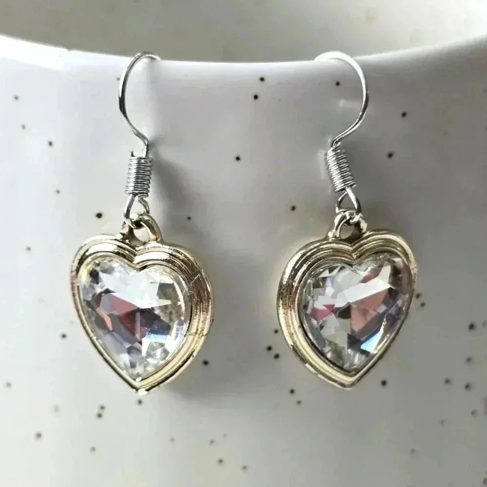 Silver Heart‎ Clear Diamond Boho Hook Retro Fashion Jewelry Earrings E98
